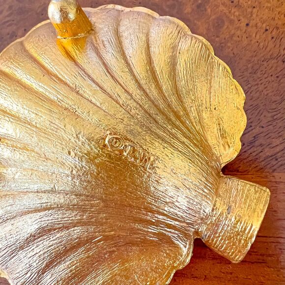 PAIR 3in Vintage Solid Brass Gold Clam Sea Shell Scallop Footed Trinket Dish - Picture 5 of 7